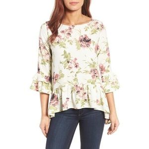 Gibson Peplum Bell sleeve floral top